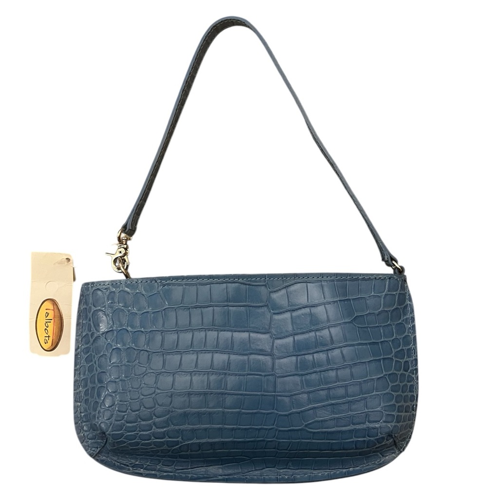 Talbots Y2K Leather Clutch Blue Leather Croc Pattern Small Purse Wristlet